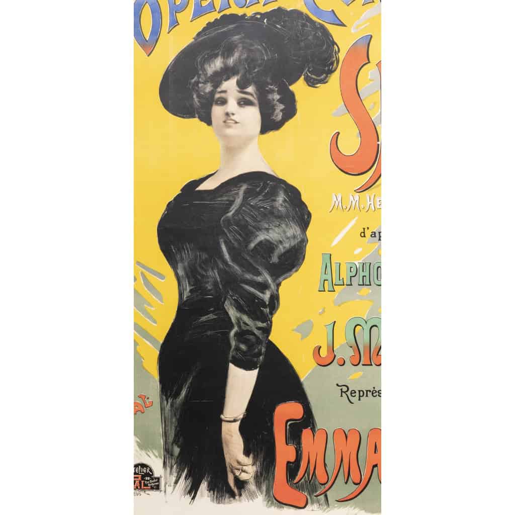Affiche Originale, PAL, Jean de Paleologu, Sapho, Théâtre, Opéra-Comique, Pièce Lyrique, Cantatrice, Emma Calvé, Jean Massenet, Alphonse Daudet, 1897 6