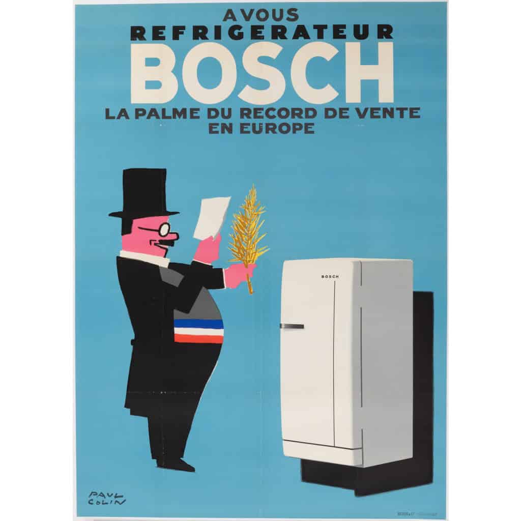 Affiche Originale, Paul Colin, Réfrigérateur, Bosch, Électroménager, Frigidaire, Frigo, Froid, Cuisine, Palme, 1963 3