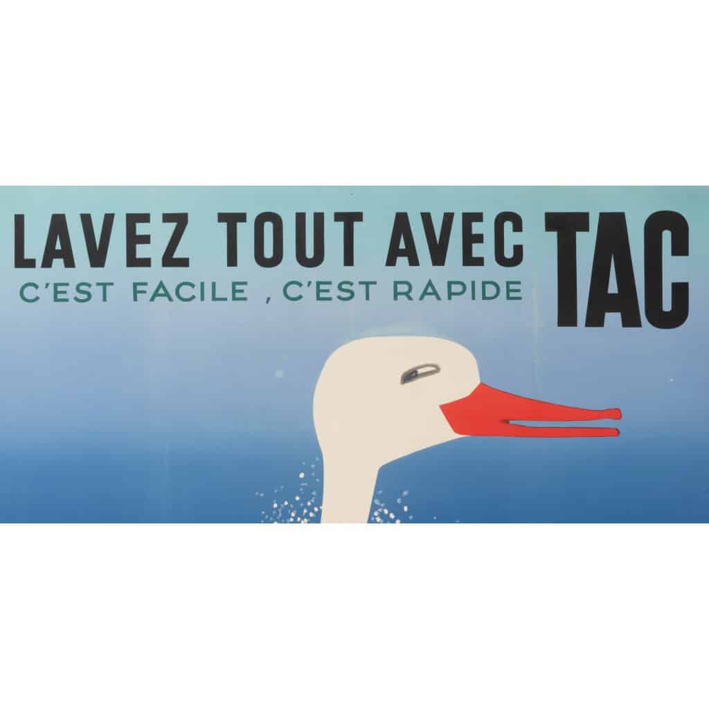 Affiche Originale, Paul Colin, TAC, Lavez Tout, Propre, Lessive, Lavage, Poudre, Savon, Mousse, Linge, Liquide, Laverie, Hygiène, Nettoyage, Canard, c.1960 4