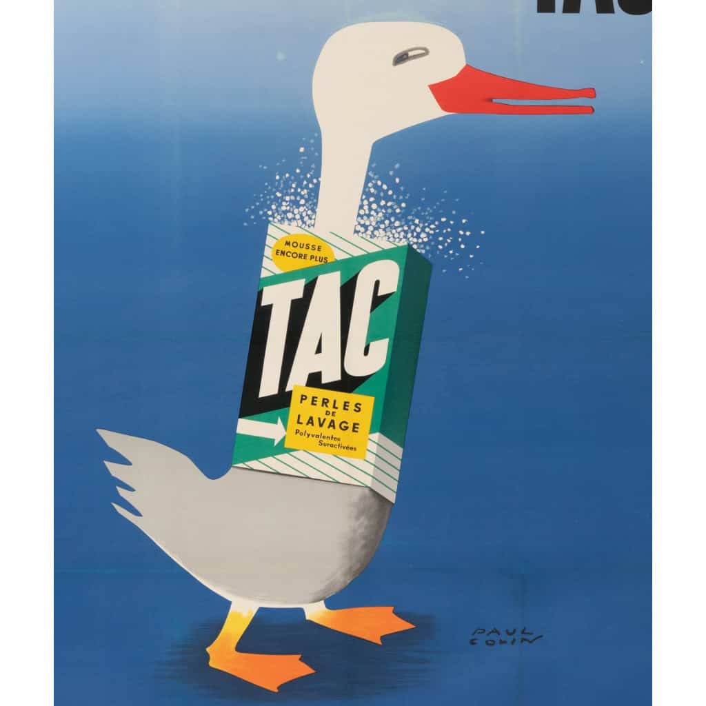 Affiche Originale, Paul Colin, TAC, Lavez Tout, Propre, Lessive, Lavage, Poudre, Savon, Mousse, Linge, Liquide, Laverie, Hygiène, Nettoyage, Canard, c.1960 5