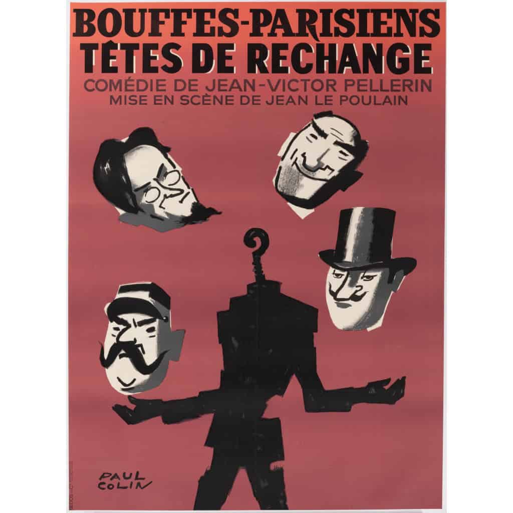 Affiche Originale, Paul Colin, Bouffes Parisiens, Tête de Rechange, Théâtre, Comédie, Spectacle, Acteur, Comédien, Comique, Pièce, Scène, Show, 1964 3