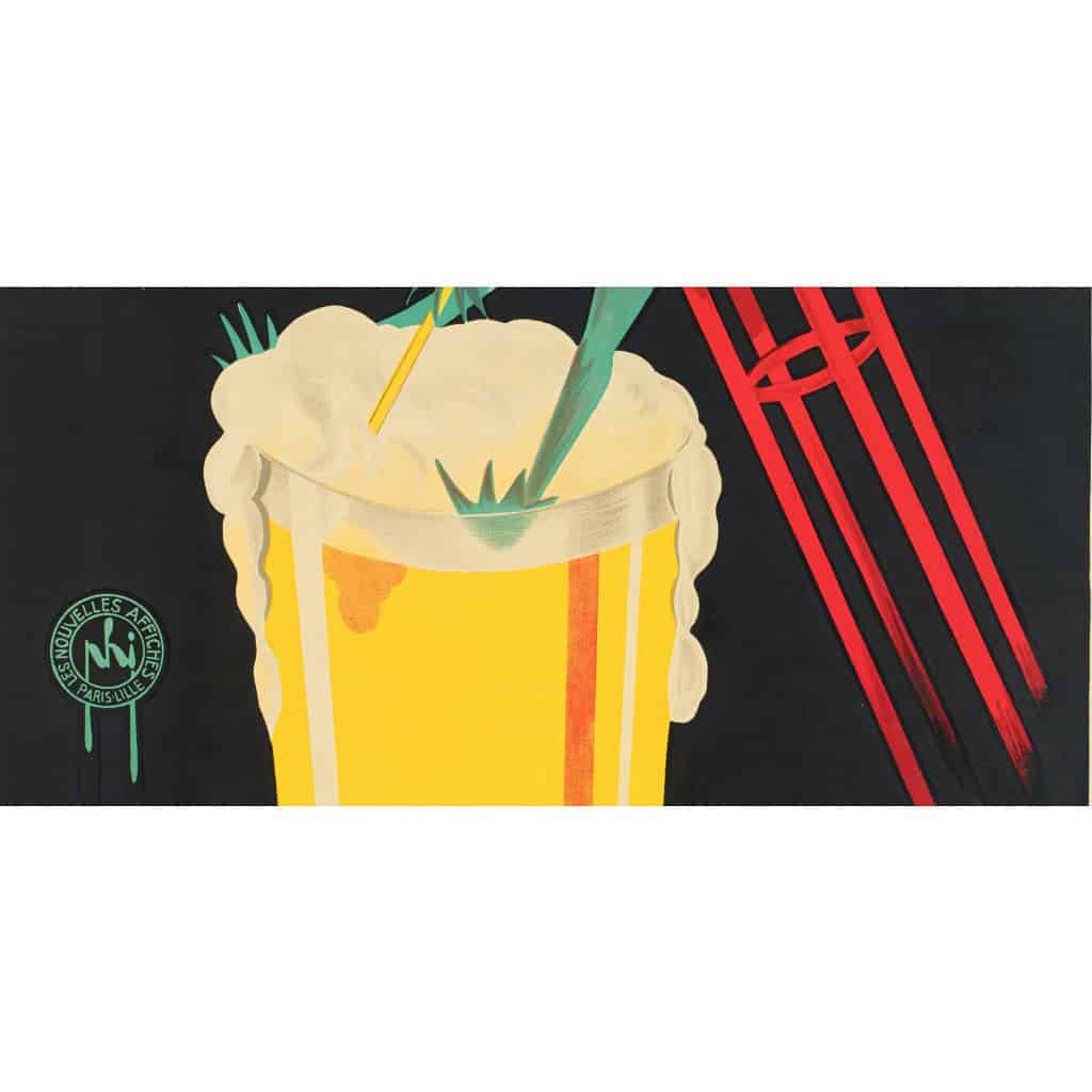 Affiche Art Déco Originale, Phi, Paul Nerfi, Brasserie Lengrand, Brasseur, Bar, Pub, Alcool, Boisson, Bières, Vins, Liqueurs, Pinte, Malt, Mousse, Grenouille, Camblain-Châtelain, 1926 5