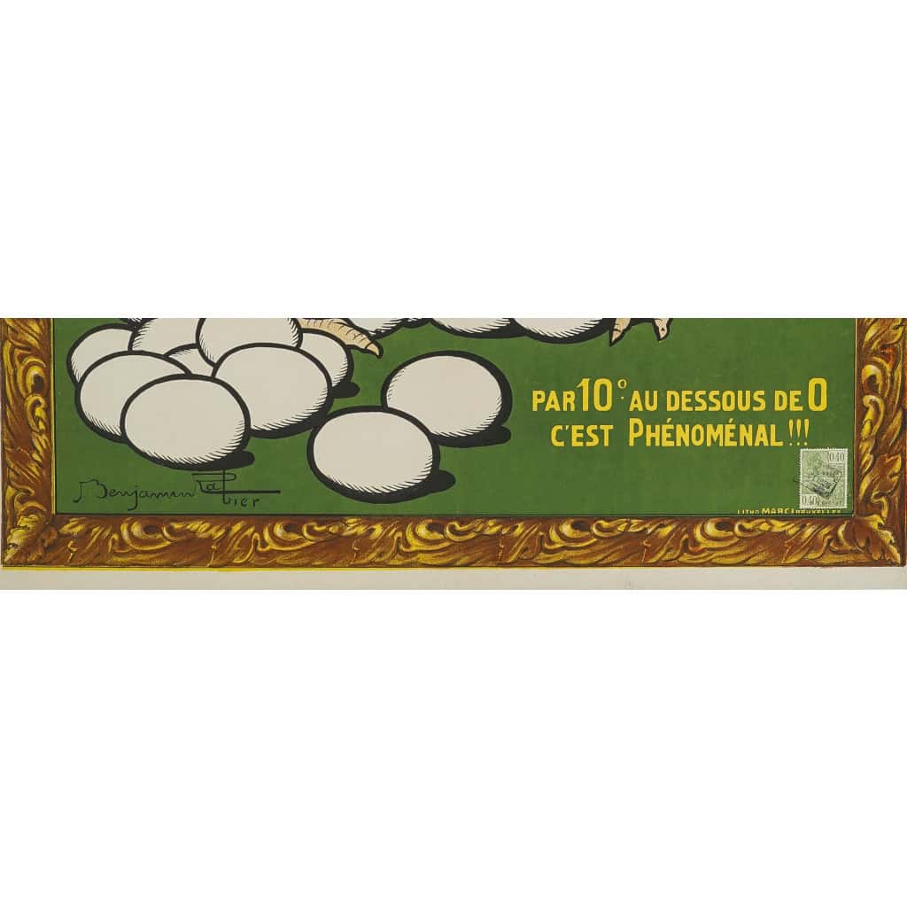 Affiche Originale, Benjamin Rabier, La Pondeuse, Oeufs, Coq, Poulet, Poule, Volaille, Alimentation, Nourriture, Cuisine, Basse-Cour, Caricature, c.1920 5