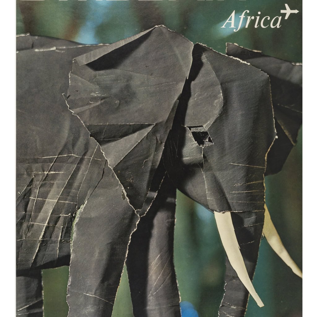 Affiche Tourisme Originale, Nikolaus Schwabe, Swiss Air, Africa, Afrique, Transport, Voyage, Aviation, Avion, Vol, Elephant, Papier, Collage, 1961 6