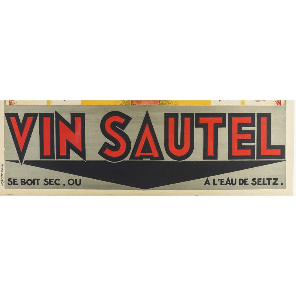Affiche Art Déco Originale, Zony, Vin Sautel, Alcool, Apéritif, Bouteille, Boisson, Vin, Vignoble, Vigne, Grenache, Eau de Seltz, 1929 5