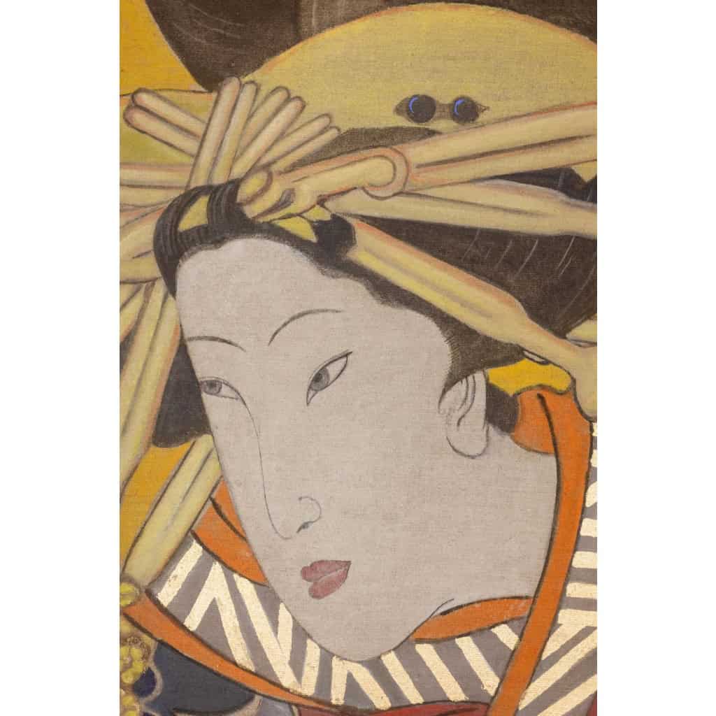 Toile peinte représentant une japonaise. Travail contemporain. LS6342676/1 4