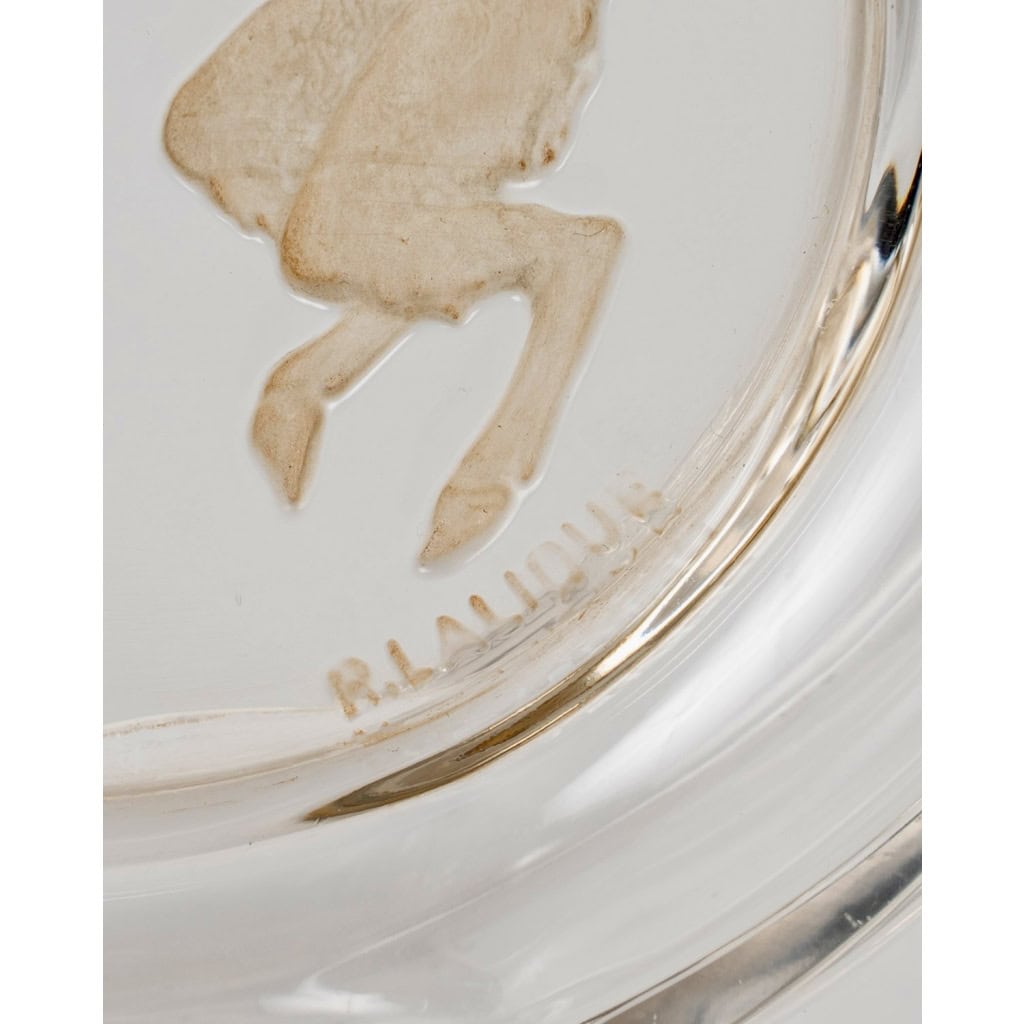1928 René Lalique – Flacon Le Baiser Du Faune Verre Blanc Patiné Sépia Pour Molinard 6