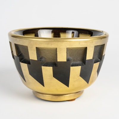 1930 Jean Luce – Coupe Art Deco Moderniste Verre Blanc Emaillé Or