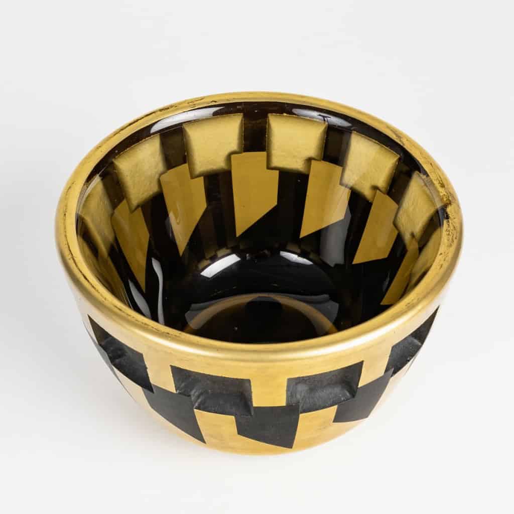 1930 Jean Luce – Coupe Art Deco Moderniste Verre Blanc Emaillé Or 6