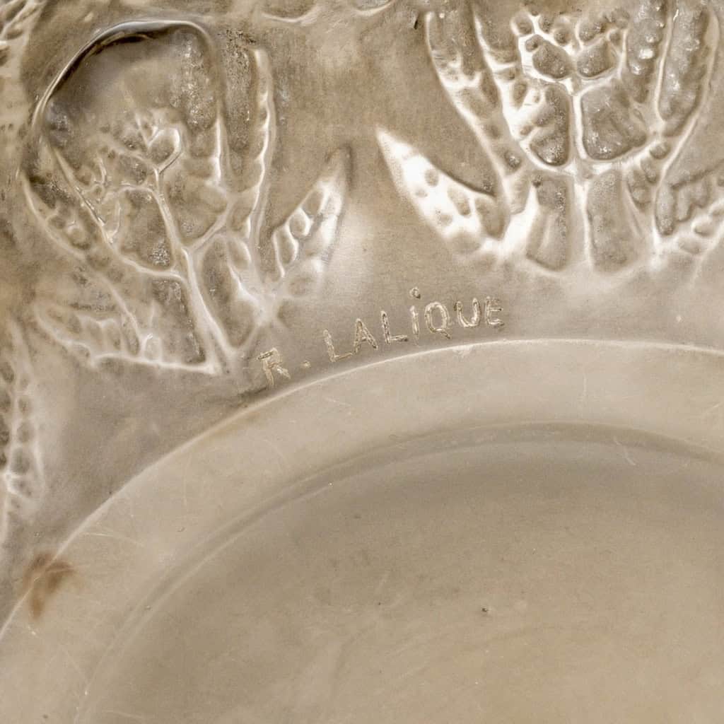 1912 René Lalique – Vase Fougères Verre Blanc Patiné Gris 10