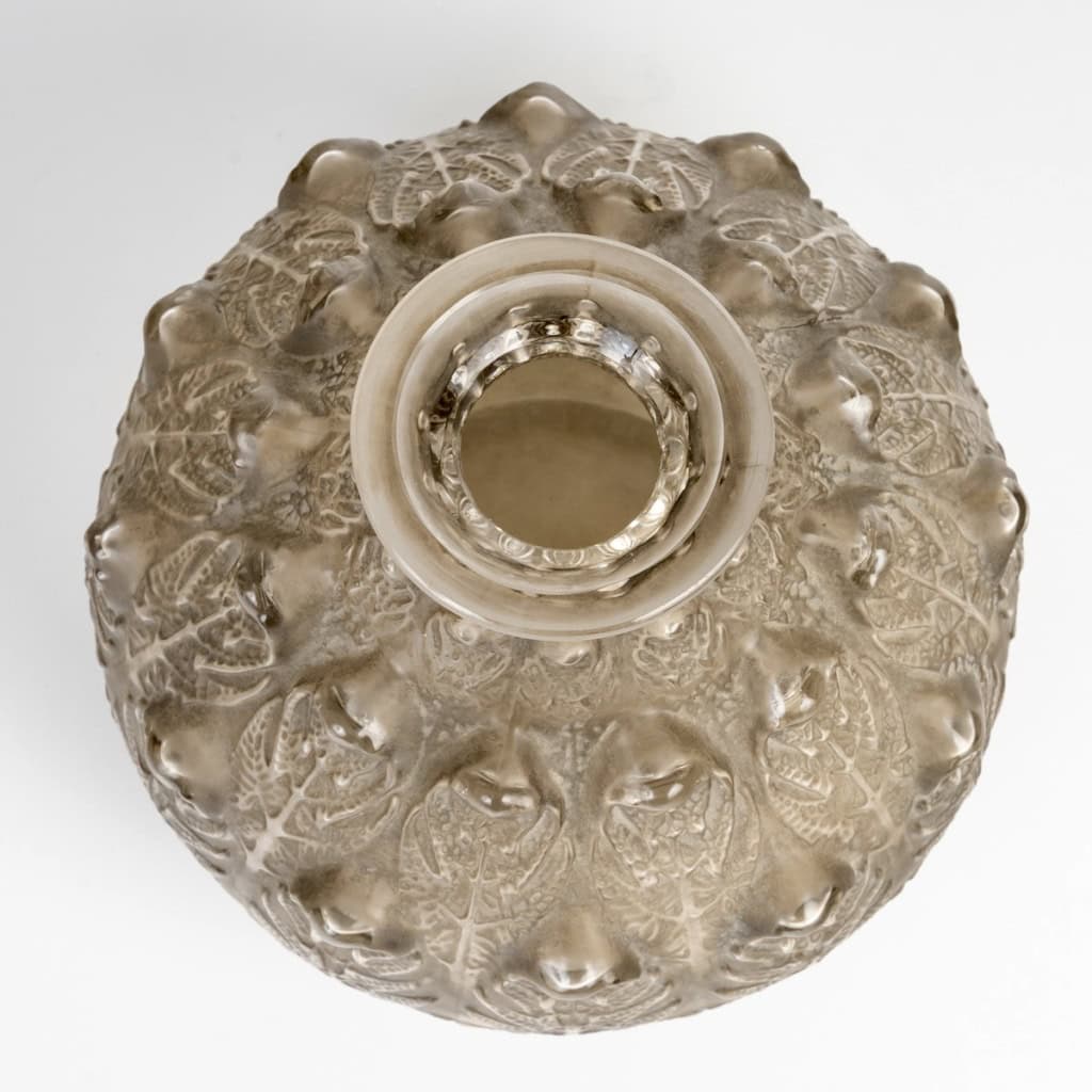 1912 René Lalique – Vase Fougères Verre Blanc Patiné Gris 5