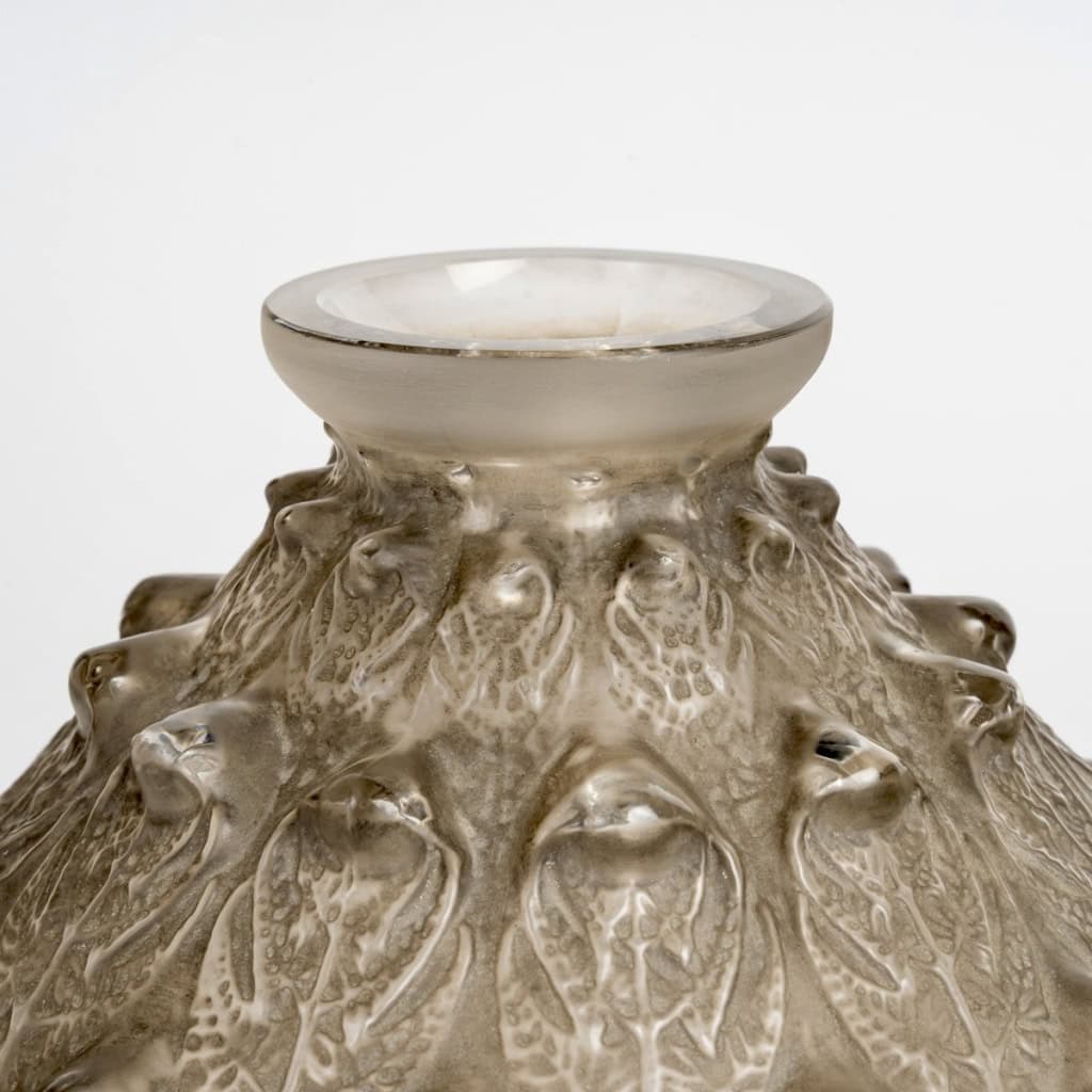 1912 René Lalique – Vase Fougères Verre Blanc Patiné Gris 7