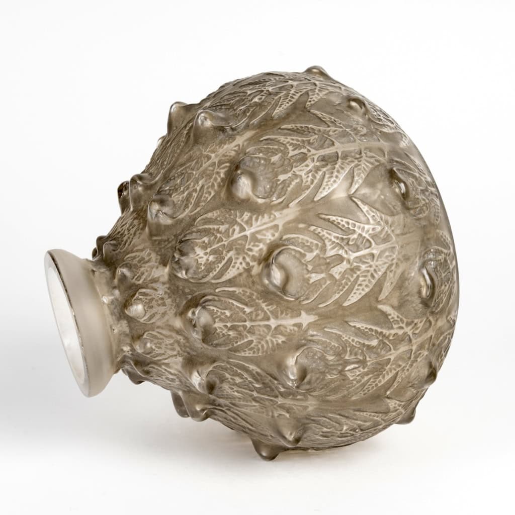 1912 René Lalique – Vase Fougères Verre Blanc Patiné Gris 6