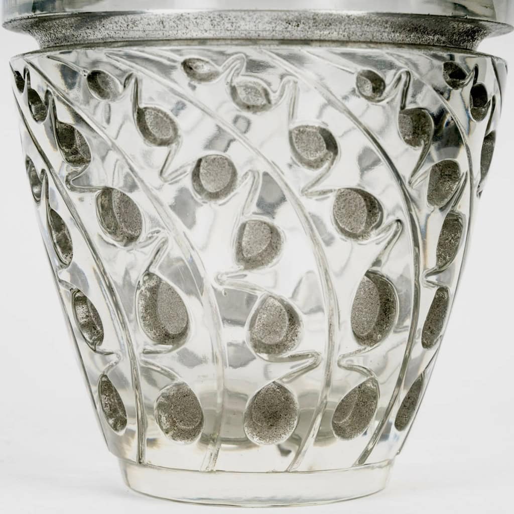 1934 René Lalique – Vase Lemna Verre Blanc Patiné Gris 5