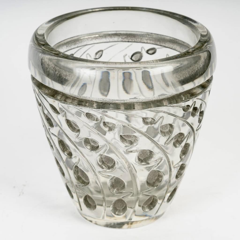 1934 René Lalique – Vase Lemna Verre Blanc Patiné Gris 4