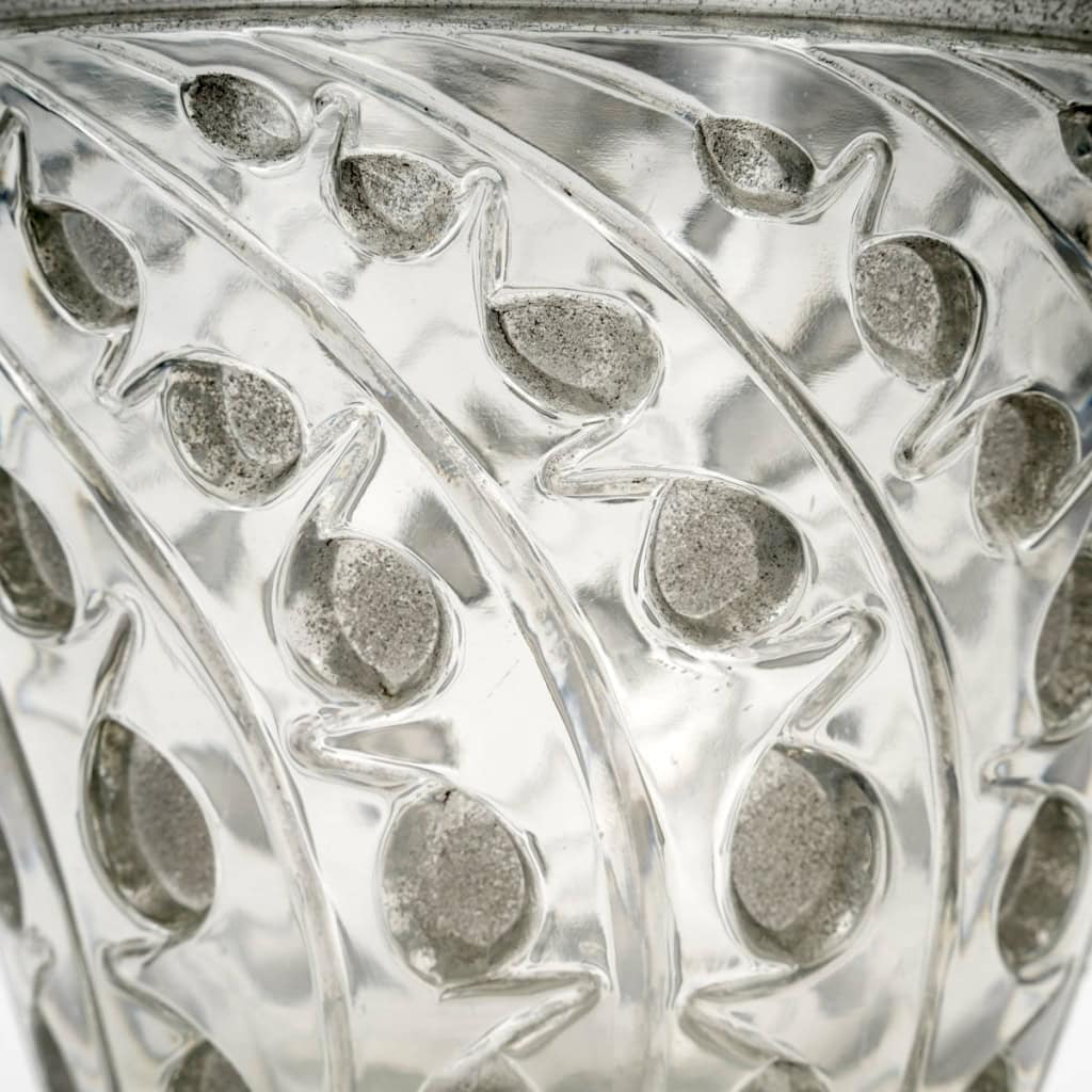 1934 René Lalique – Vase Lemna Verre Blanc Patiné Gris 6