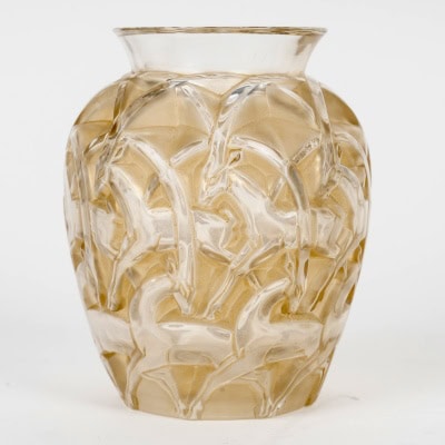 1931 René Lalique – Vase Chamois Verre Blanc Patiné Sépia
