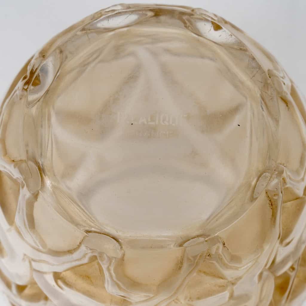 1931 René Lalique – Vase Chamois Verre Blanc Patiné Sépia 6