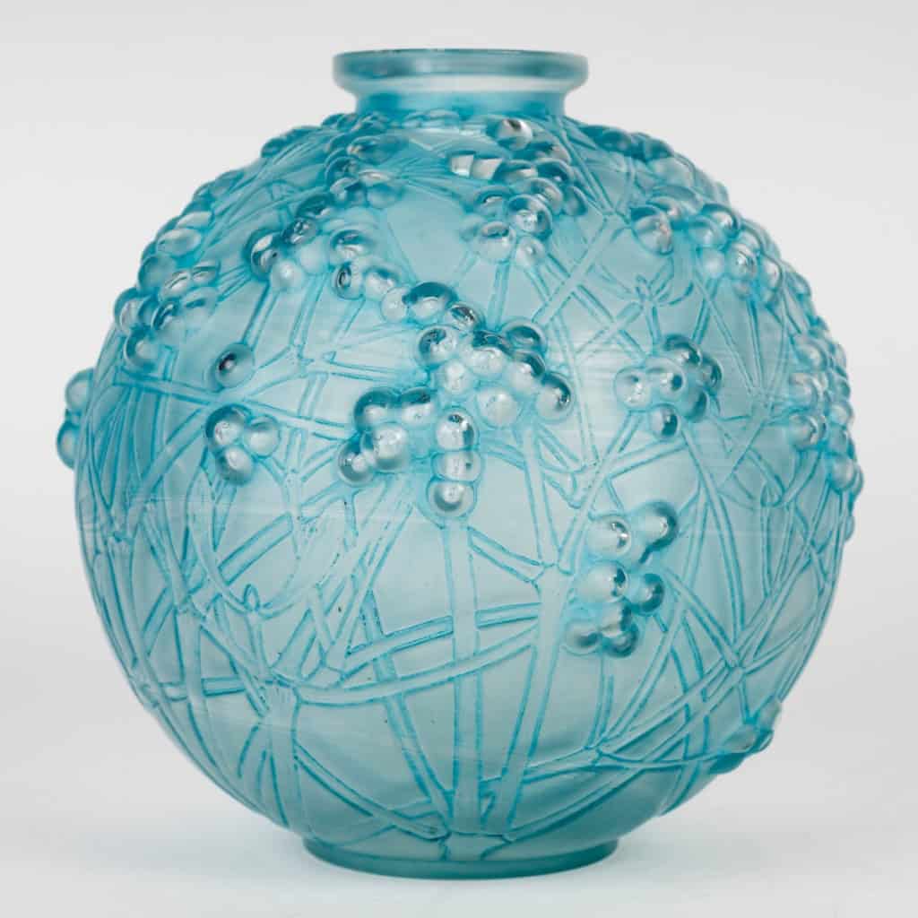 1924 René Lalique – Vase Druide Verre Blanc Patiné Bleu 3