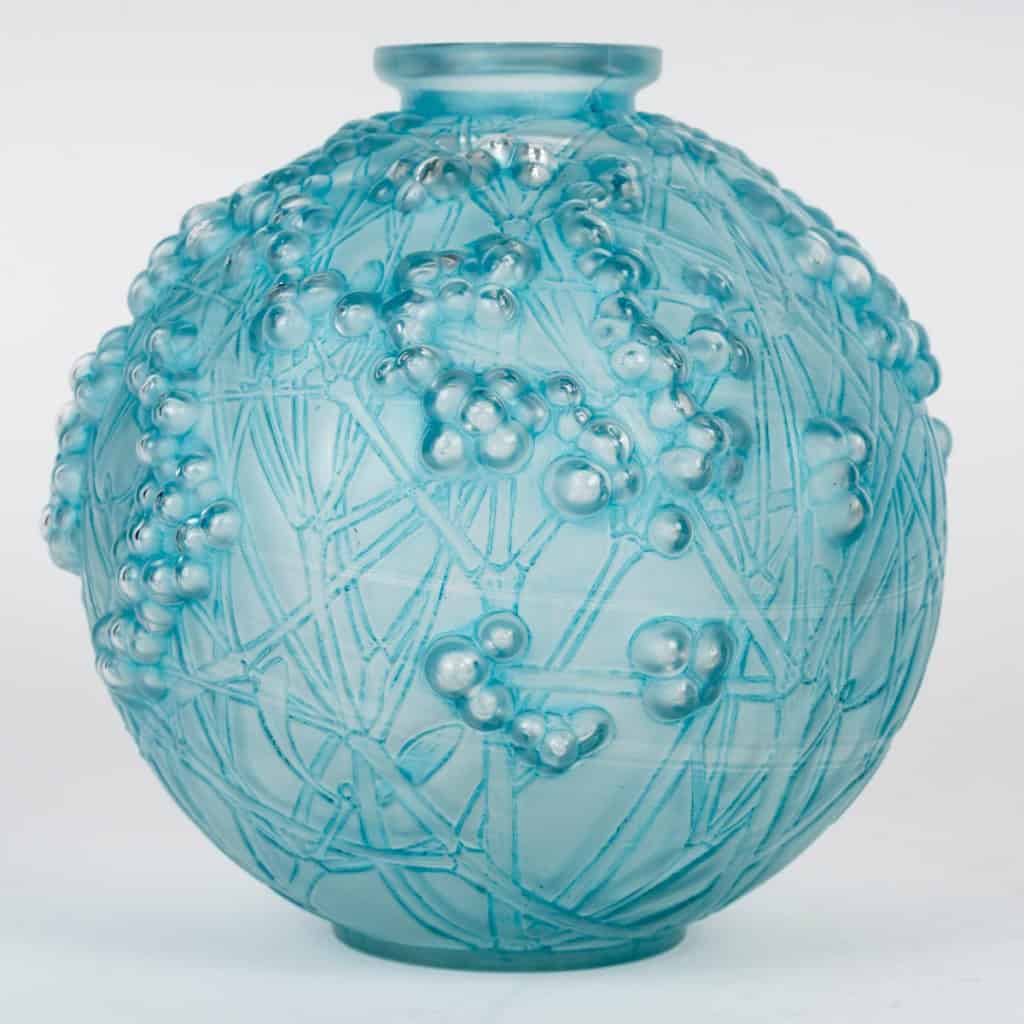 1924 René Lalique – Vase Druide Verre Blanc Patiné Bleu 4