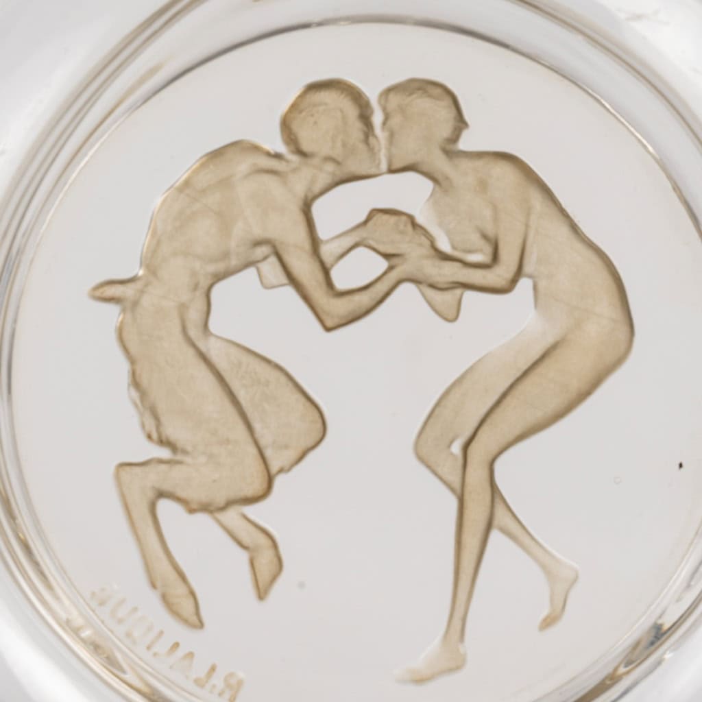 1928 René Lalique – Flacon Le Baiser Du Faune Verre Blanc Patiné Sépia Pour Molinard 5