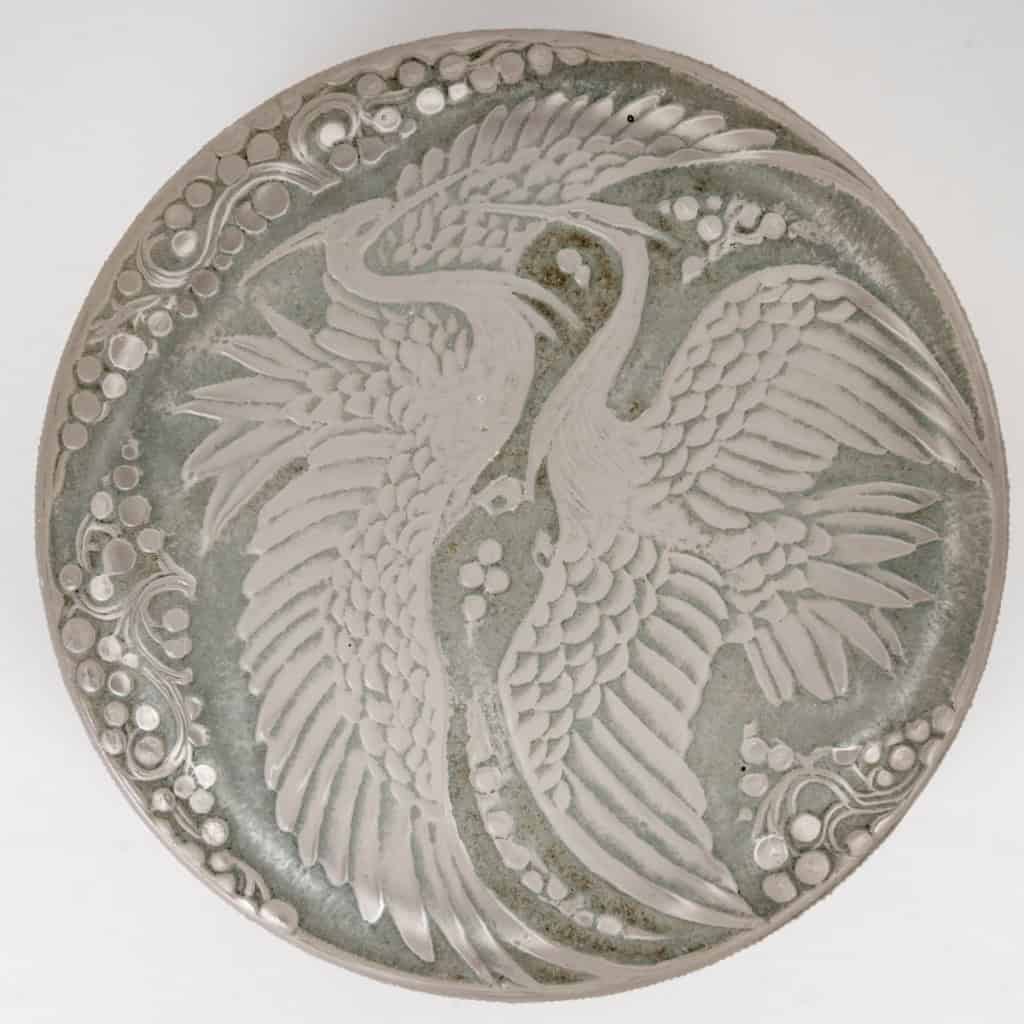 1924 René Lalique – Boîte Rambouillet Verre Blanc Patiné Gris Vert 3