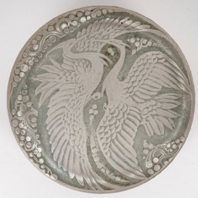 1924 René Lalique – Boîte Rambouillet Verre Blanc Patiné Gris Vert