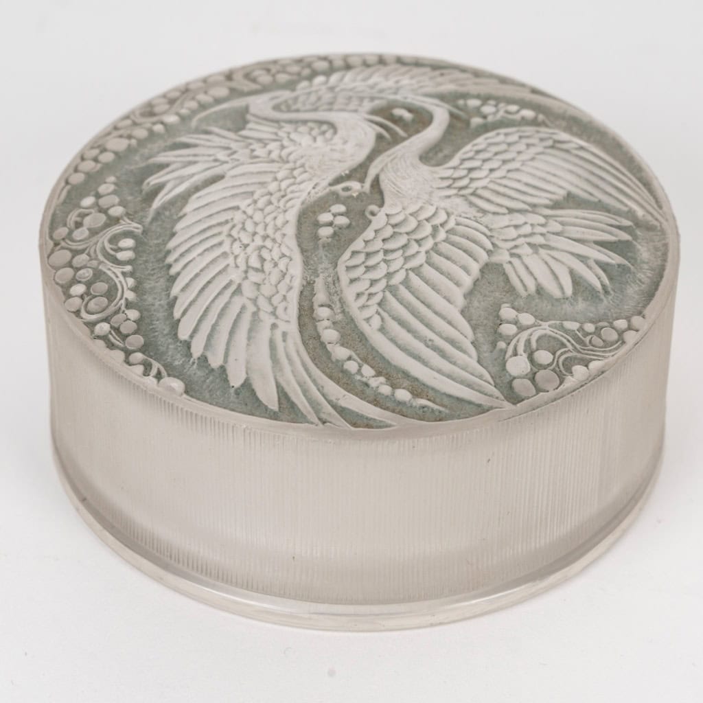 1924 René Lalique – Boîte Rambouillet Verre Blanc Patiné Gris Vert 4