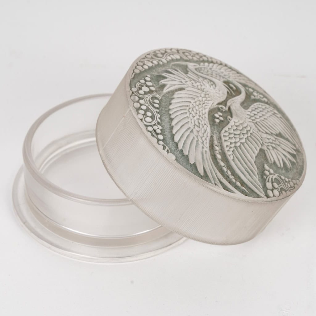 1924 René Lalique – Boîte Rambouillet Verre Blanc Patiné Gris Vert 5
