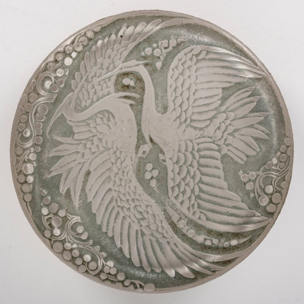 1924 René Lalique – Boîte Rambouillet Verre Blanc Patiné Gris Vert 7