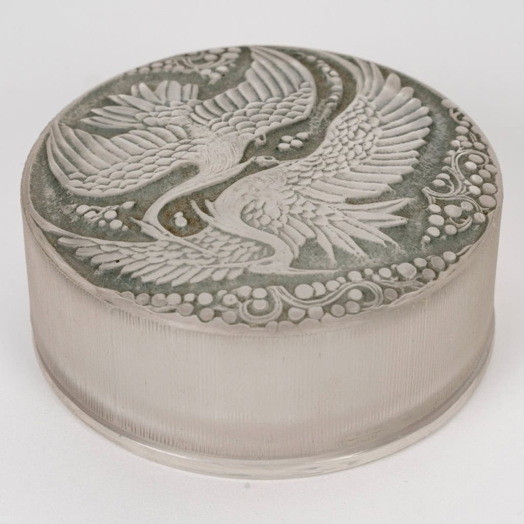 1924 René Lalique – Boîte Rambouillet Verre Blanc Patiné Gris Vert 6