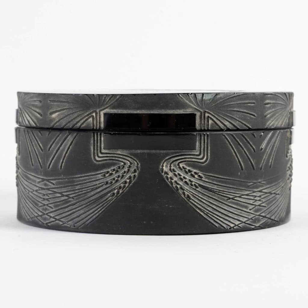 1910 René Lalique – Boîte Coq Verre Noir Patiné Blanc 8