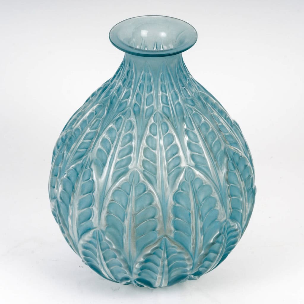 1924 René Lalique – Vase Malesherbes Verre Blanc Patiné Bleu 4