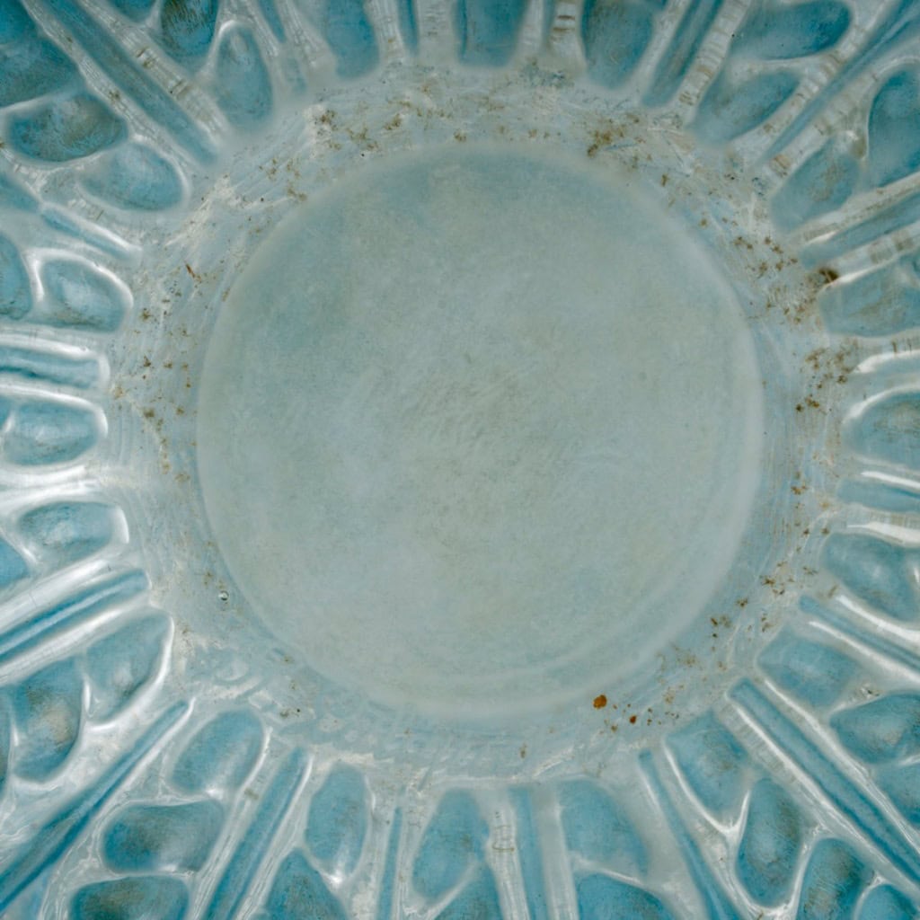 1924 René Lalique – Vase Malesherbes Verre Blanc Patiné Bleu 8