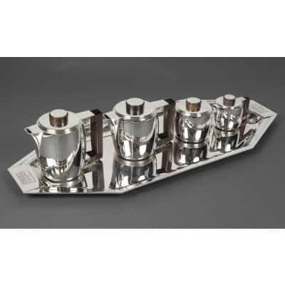 Souche-Lapparra – Service Thé/Café 4 pièces et son plateau en Argent époque ART DECO