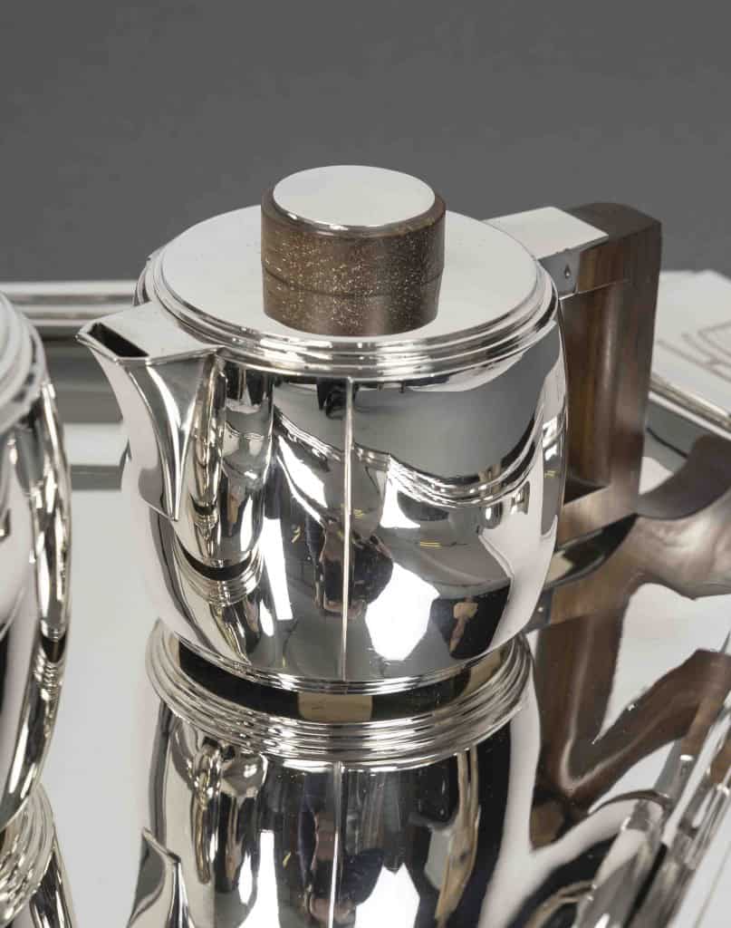Souche-Lapparra – Service Thé/Café 4 pièces et son plateau en Argent époque ART DECO 41