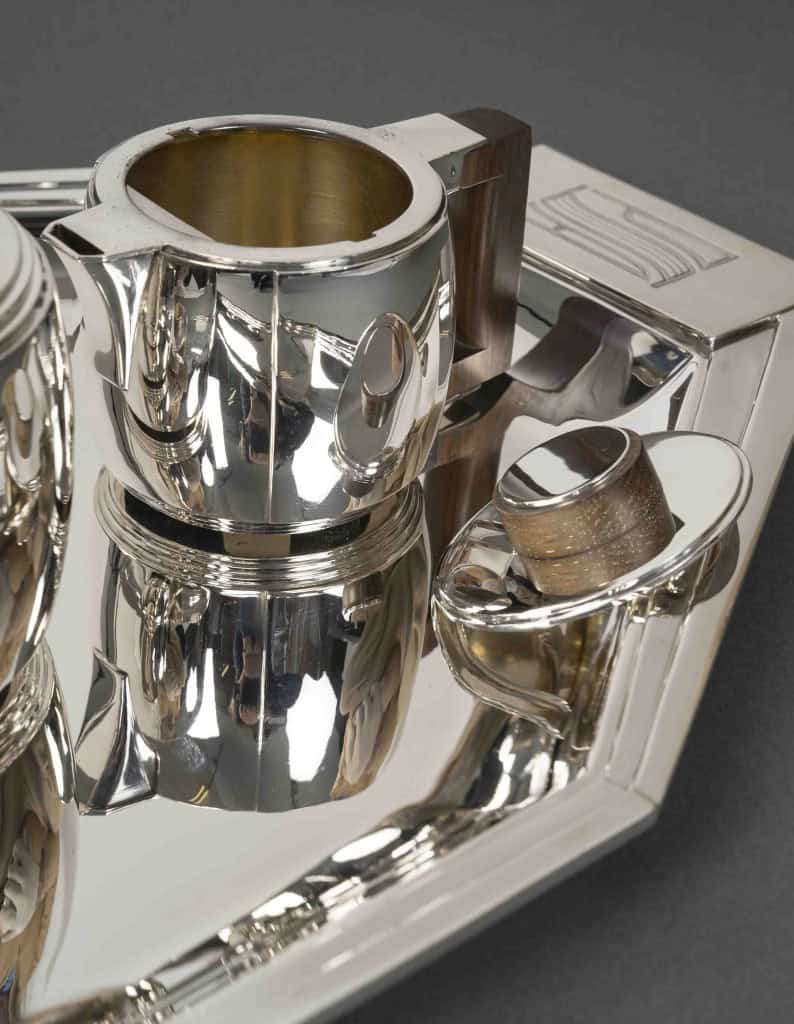 Souche-Lapparra – Service Thé/Café 4 pièces et son plateau en Argent époque ART DECO 42
