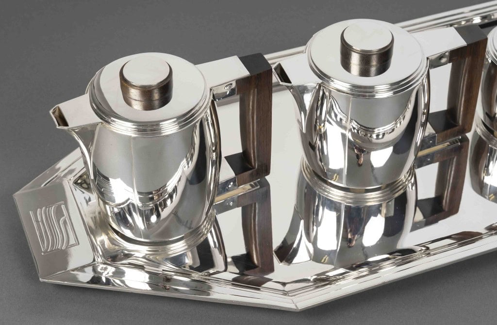 Souche-Lapparra – Service Thé/Café 4 pièces et son plateau en Argent époque ART DECO 43