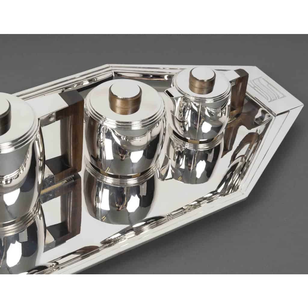 Souche-Lapparra – Service Thé/Café 4 pièces et son plateau en Argent époque ART DECO 35