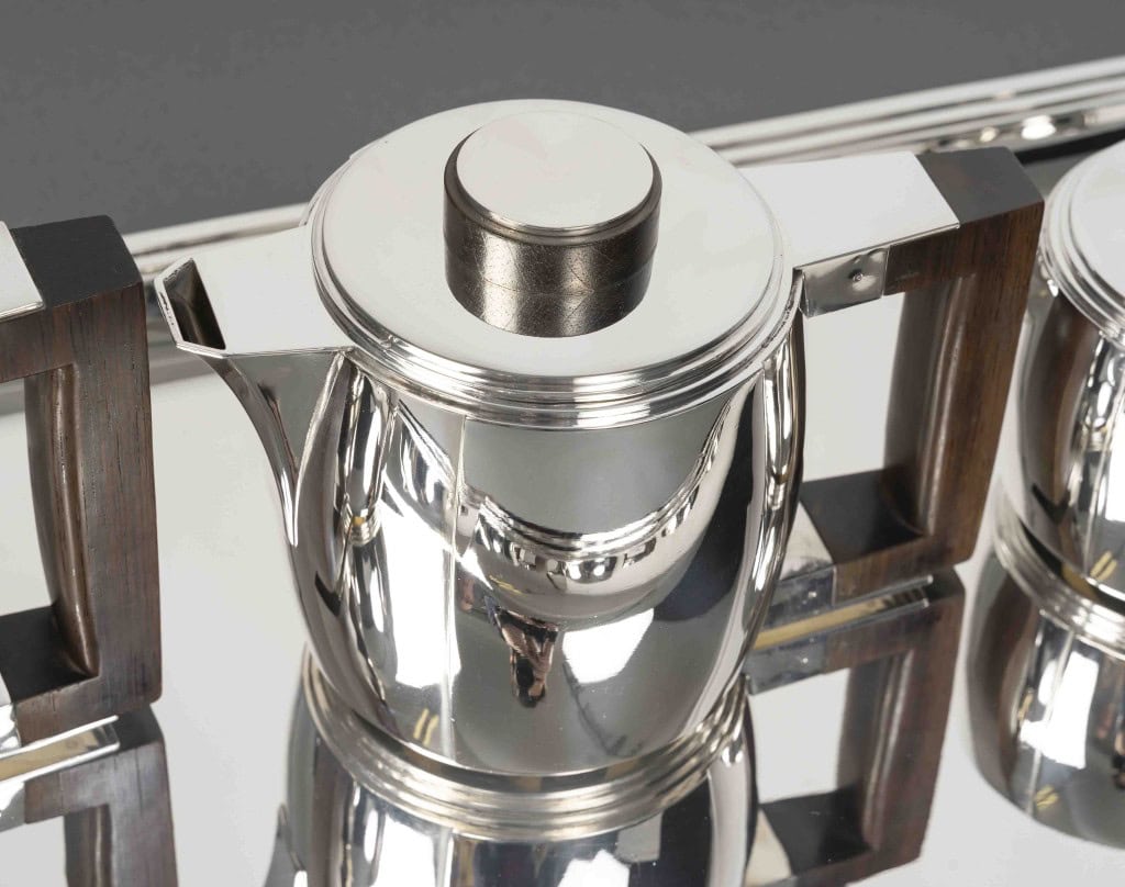 Souche-Lapparra – Service Thé/Café 4 pièces et son plateau en Argent époque ART DECO 34