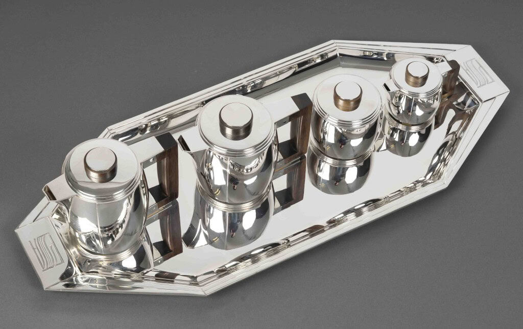 Souche-Lapparra – Service Thé/Café 4 pièces et son plateau en Argent époque ART DECO 33