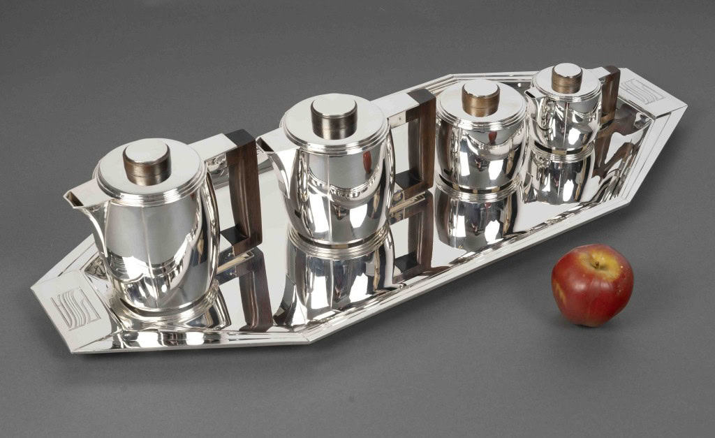 Souche-Lapparra – Service Thé/Café 4 pièces et son plateau en Argent époque ART DECO 27