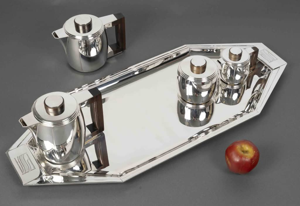 Souche-Lapparra – Service Thé/Café 4 pièces et son plateau en Argent époque ART DECO 26