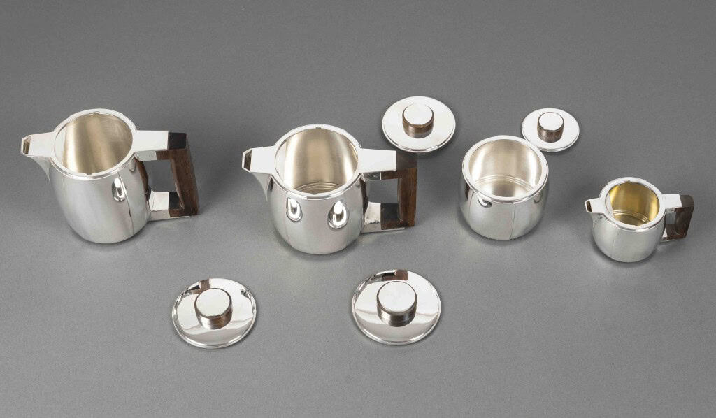 Souche-Lapparra – Service Thé/Café 4 pièces et son plateau en Argent époque ART DECO 8