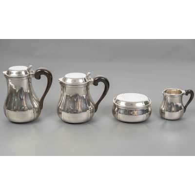 G. LECOMTE – Service thé café 4 pièces argent massif époque ART DECO 1925