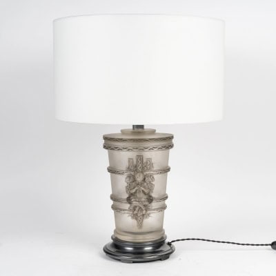 1950 Marc Lalique – Lampe Pan Faune Cristal Patiné Gris