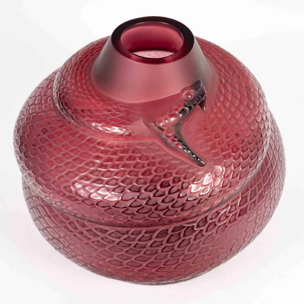 Lalique France – Vase Serpent Cristal Rouge Neuf En Coffret 5