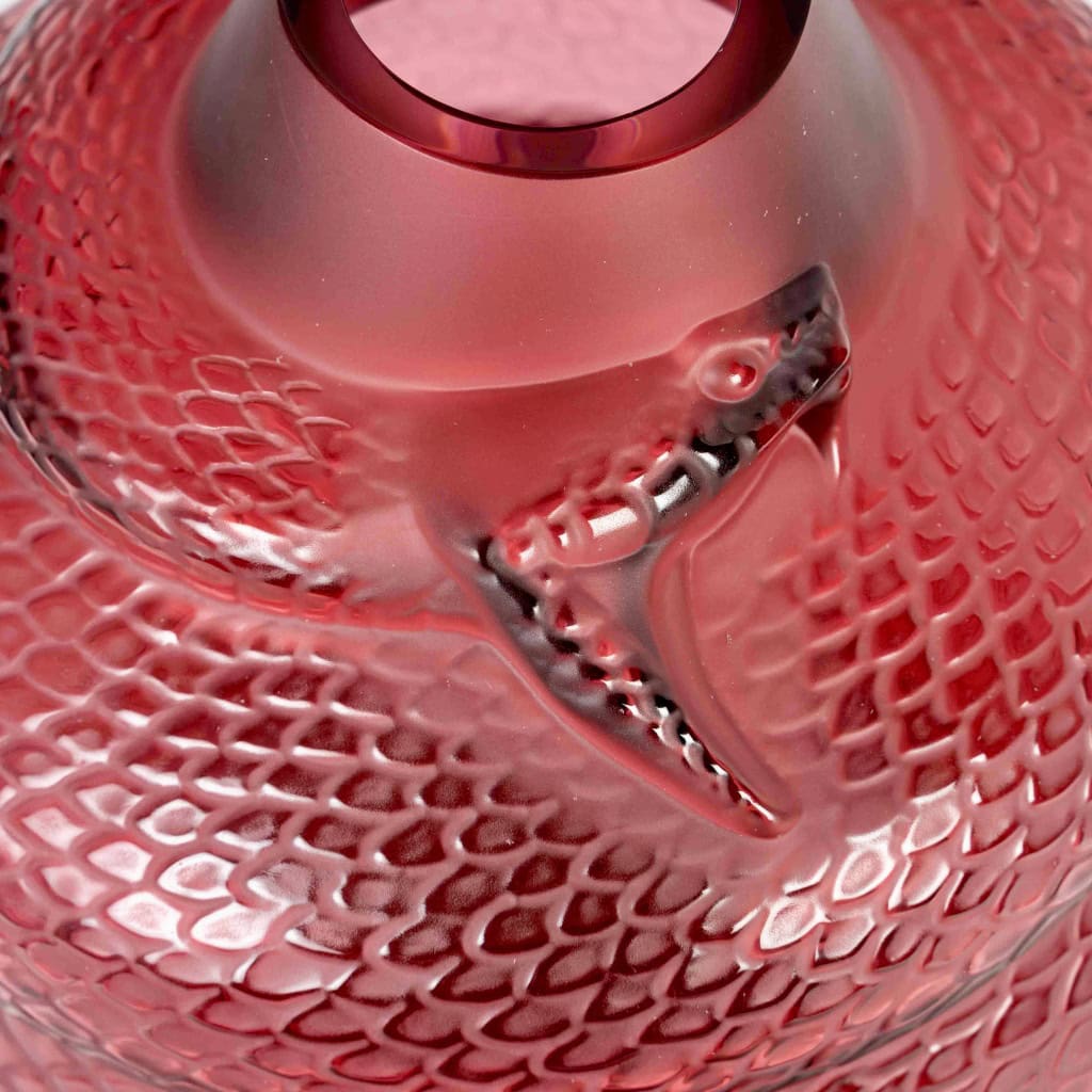 Lalique France – Vase Serpent Cristal Rouge Neuf En Coffret 7