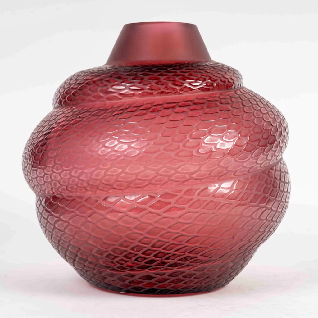 Lalique France – Vase Serpent Cristal Rouge Neuf En Coffret 6