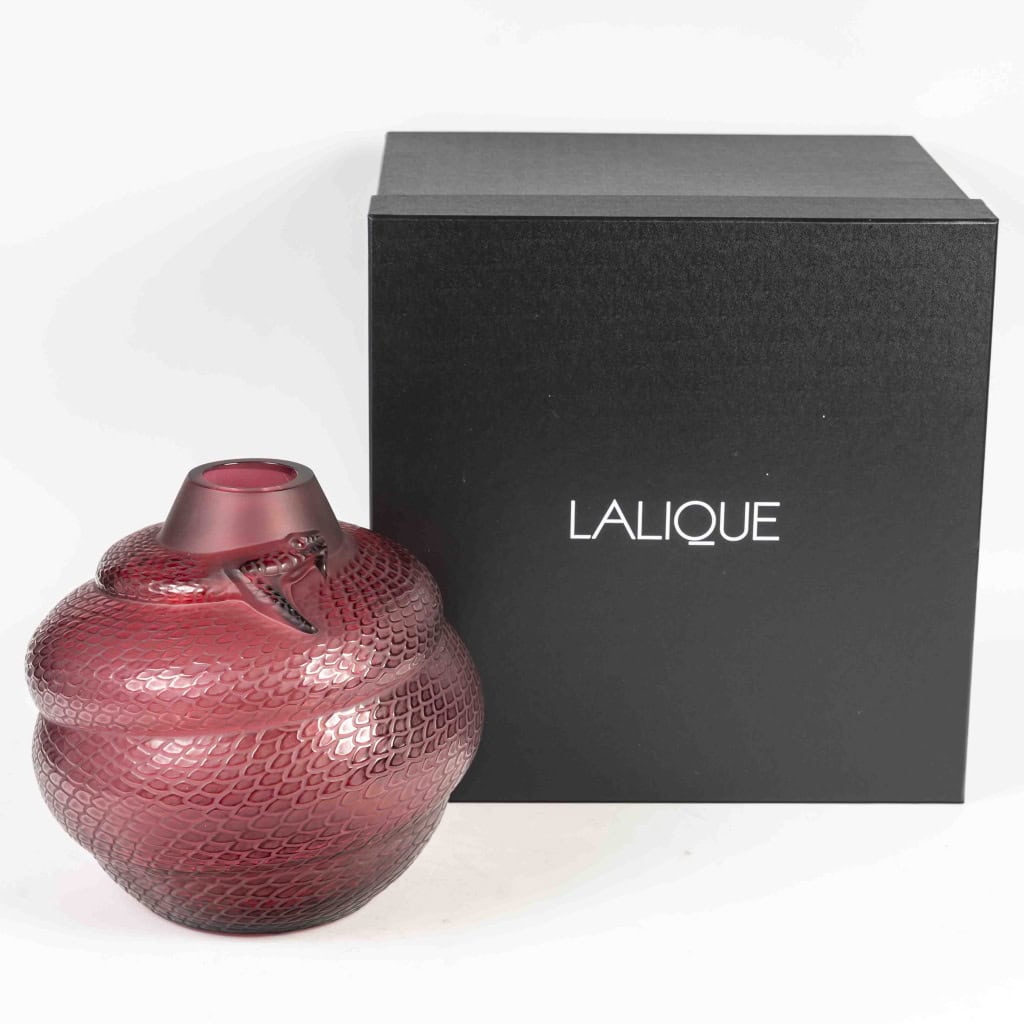Lalique France – Vase Serpent Cristal Rouge Neuf En Coffret 8